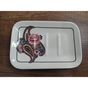 Vtg Mistique by Bill Blass Porcelain Soap Dish Japan Rectangle Paisley Floral D6